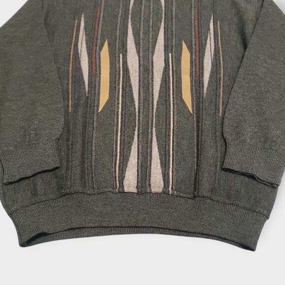 Vintage Norm Thompson 3D Knit Wool Blend  Sweater Grey Sz XL Grandpa 90s Cosby - Picture 3 of 13